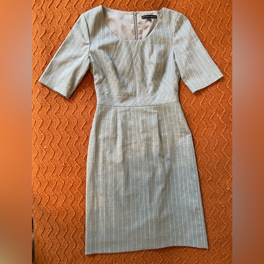 Antonio Melani Gray Pinstripe Sheath Seamed Bodice Work Social Dress Size 2